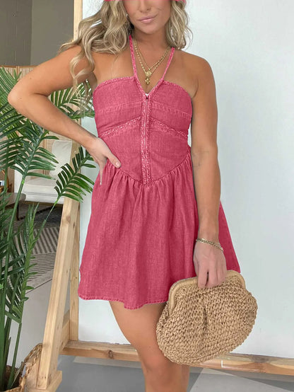 Women's Halter Denim Dress - Fashionable Summer Women's Clothing