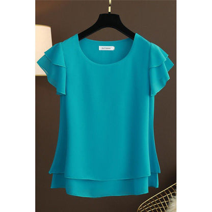 Chiffon Top T-shirt Loose-fitting Western Style Blouse touchydesign