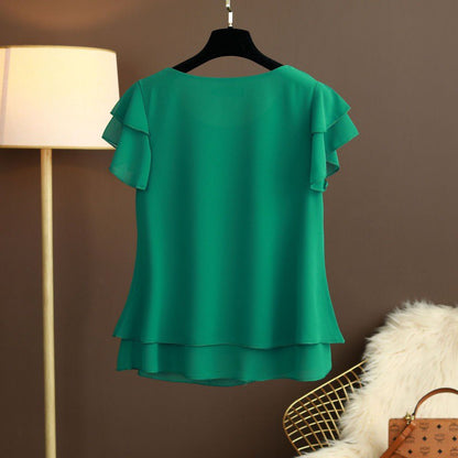 Chiffon Top T-shirt Loose-fitting Western Style Blouse touchydesign