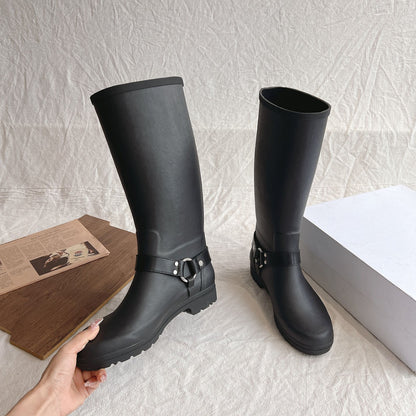 Buckle Knight Boots Below the Knee - Waterproof & Stylish Women's Footwear