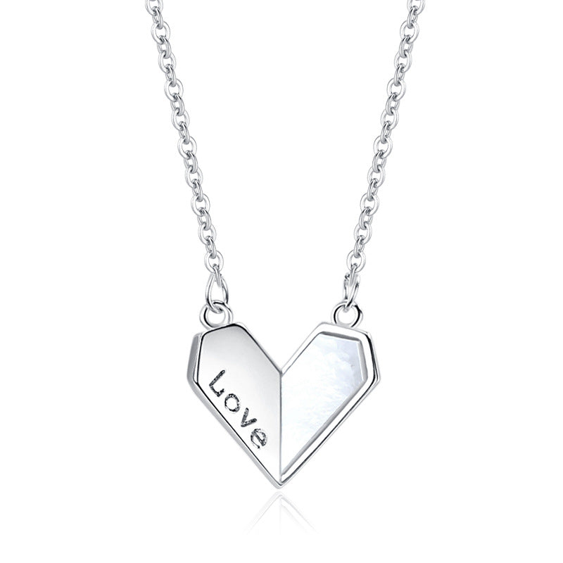 Sterling Silver S925 Heart-shaped White Shell Necklace LOVE Affordable Luxury Style touchydesign