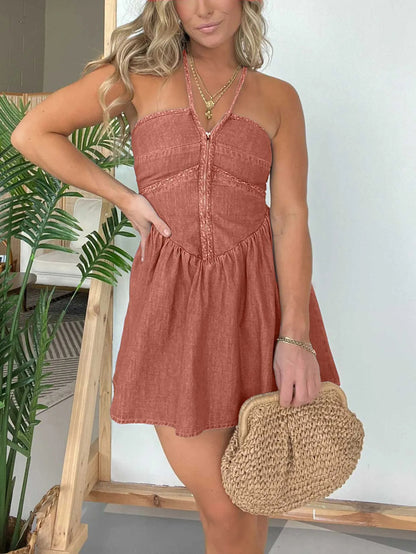 Women's Halter Denim Dress - Fashionable Summer Women's Clothing