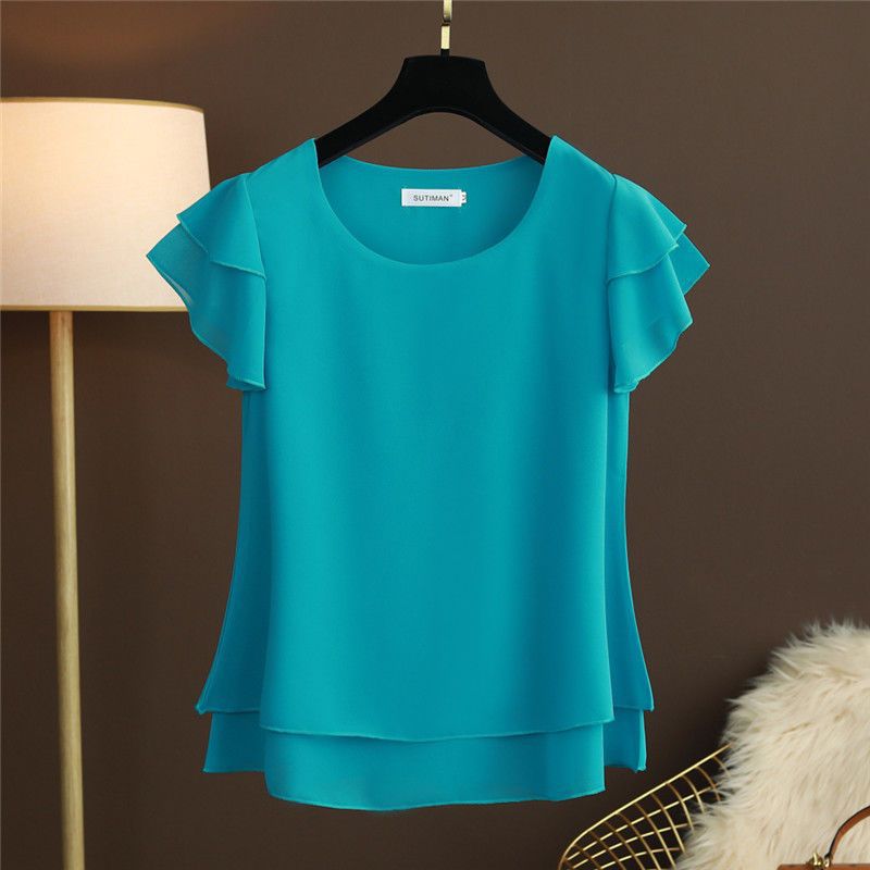 Chiffon Top T-shirt Loose-fitting Western Style Blouse touchydesign