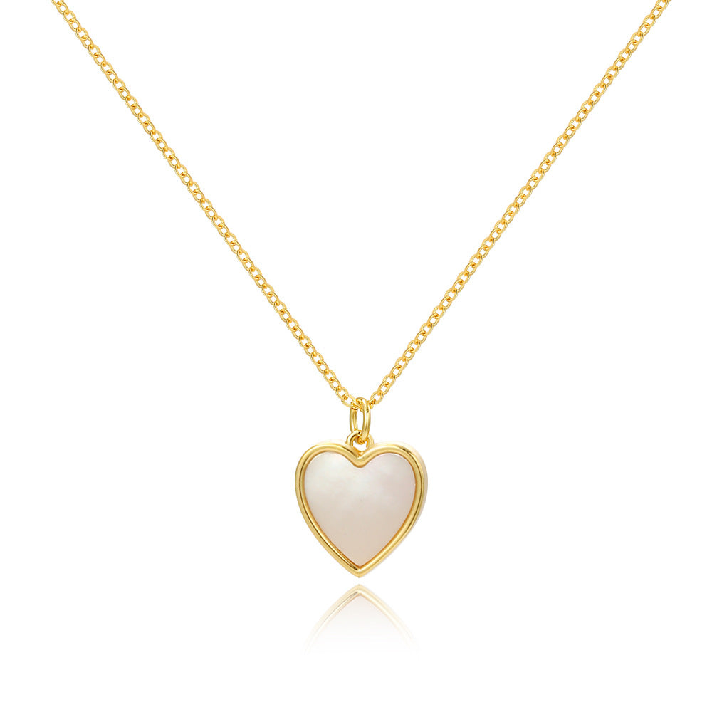 Women's Electroplating 18K Real Gold Gentle Natural Mother Shell Love Shape Simple Necklace