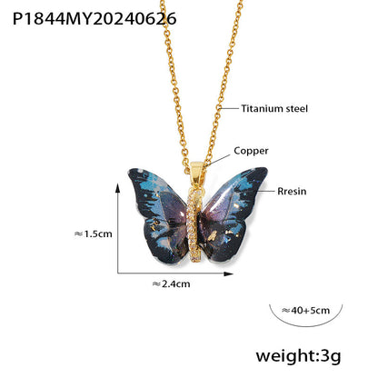 Unique resin butterfly pendant on copper chain"