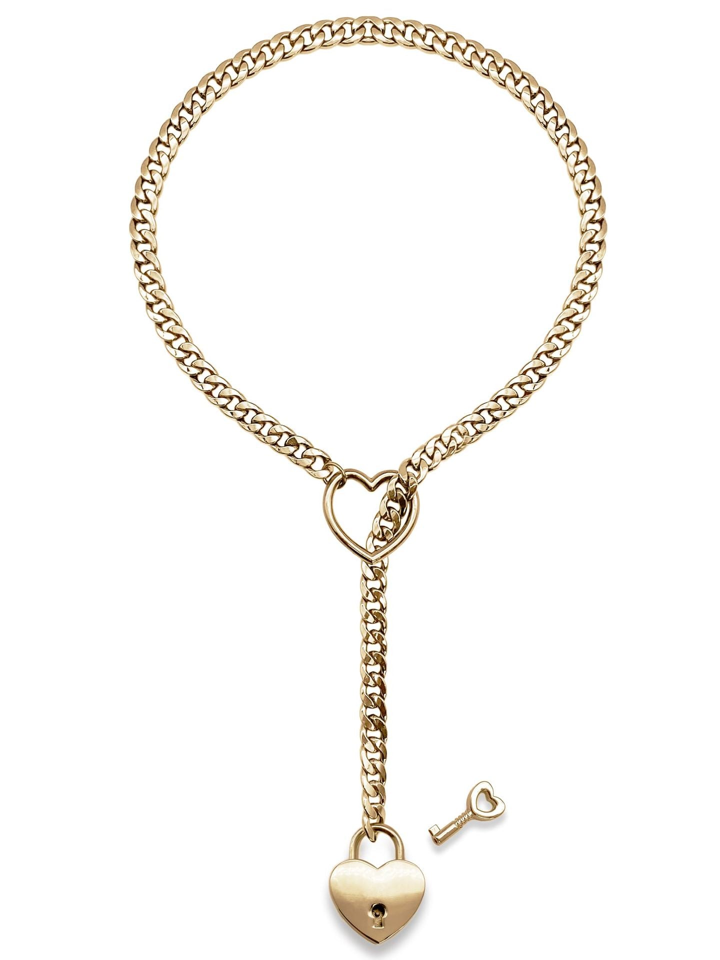 Adjustable heart-shaped lock necklace with key, rock style