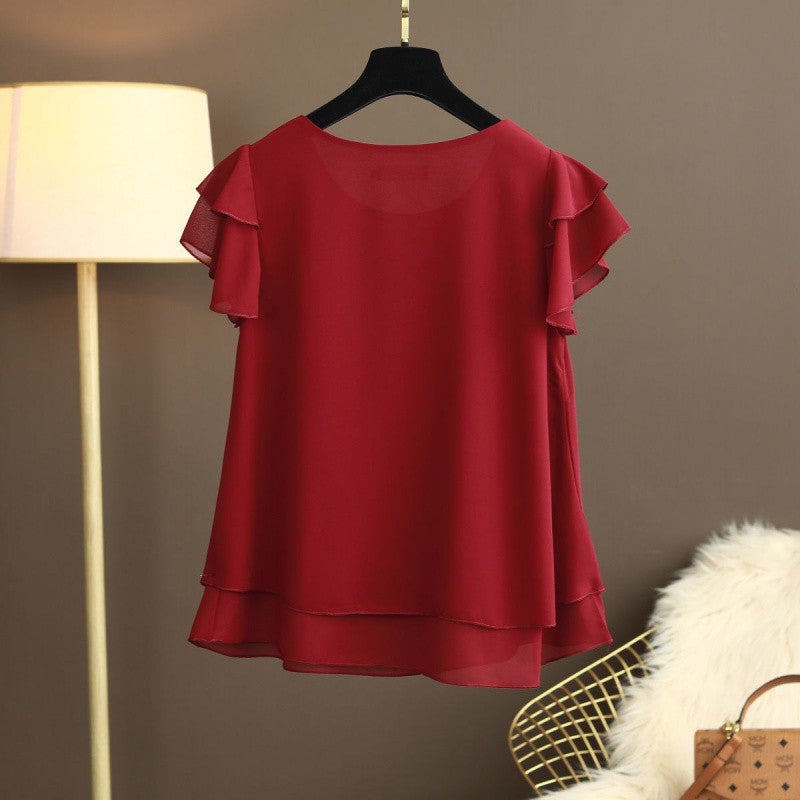 Chiffon Top T-shirt Loose-fitting Western Style Blouse touchydesign