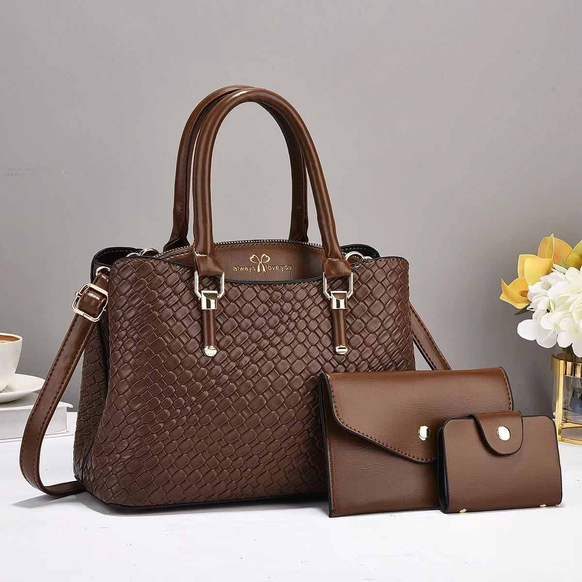 Woven Texture Three-piece Set Large Capacity One Shoulder Combination Bags touchydesign