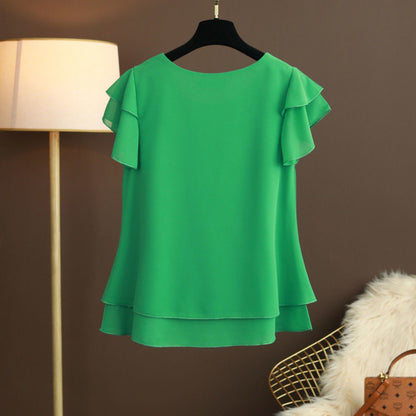 Chiffon Top T-shirt Loose-fitting Western Style Blouse touchydesign