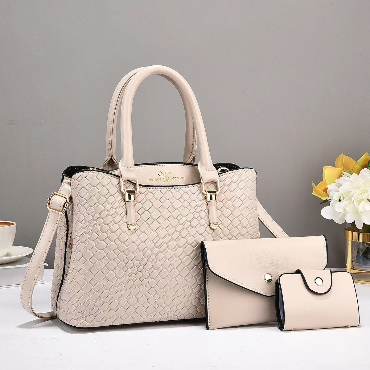 Woven Texture Three-piece Set Large Capacity One Shoulder Combination Bags touchydesign