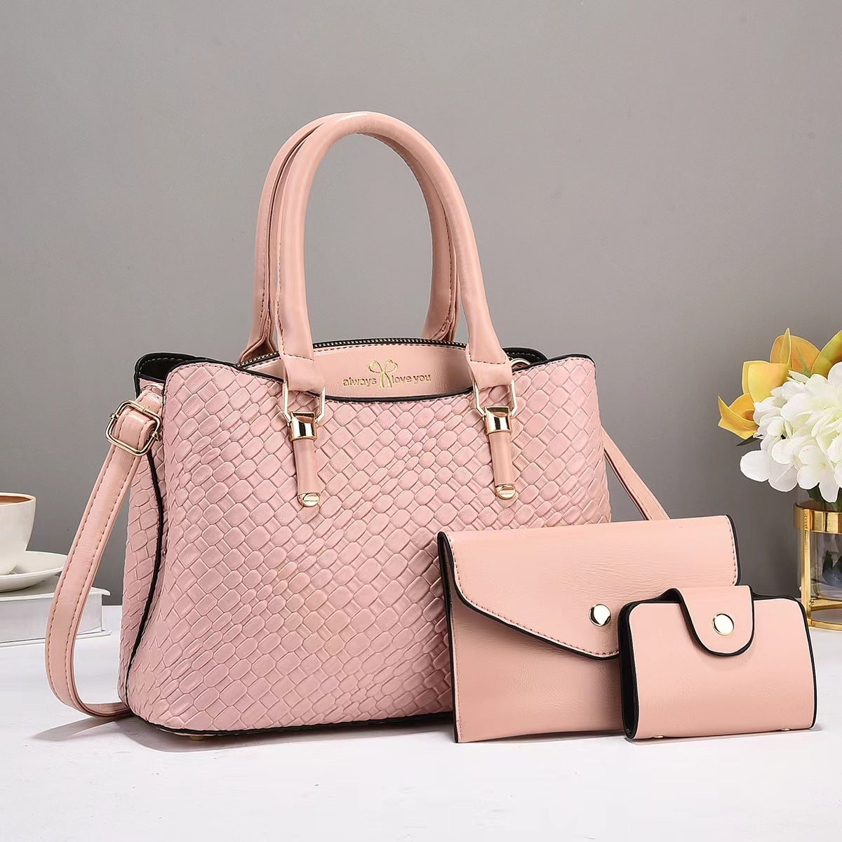 Woven Texture Three-piece Set Large Capacity One Shoulder Combination Bags touchydesign