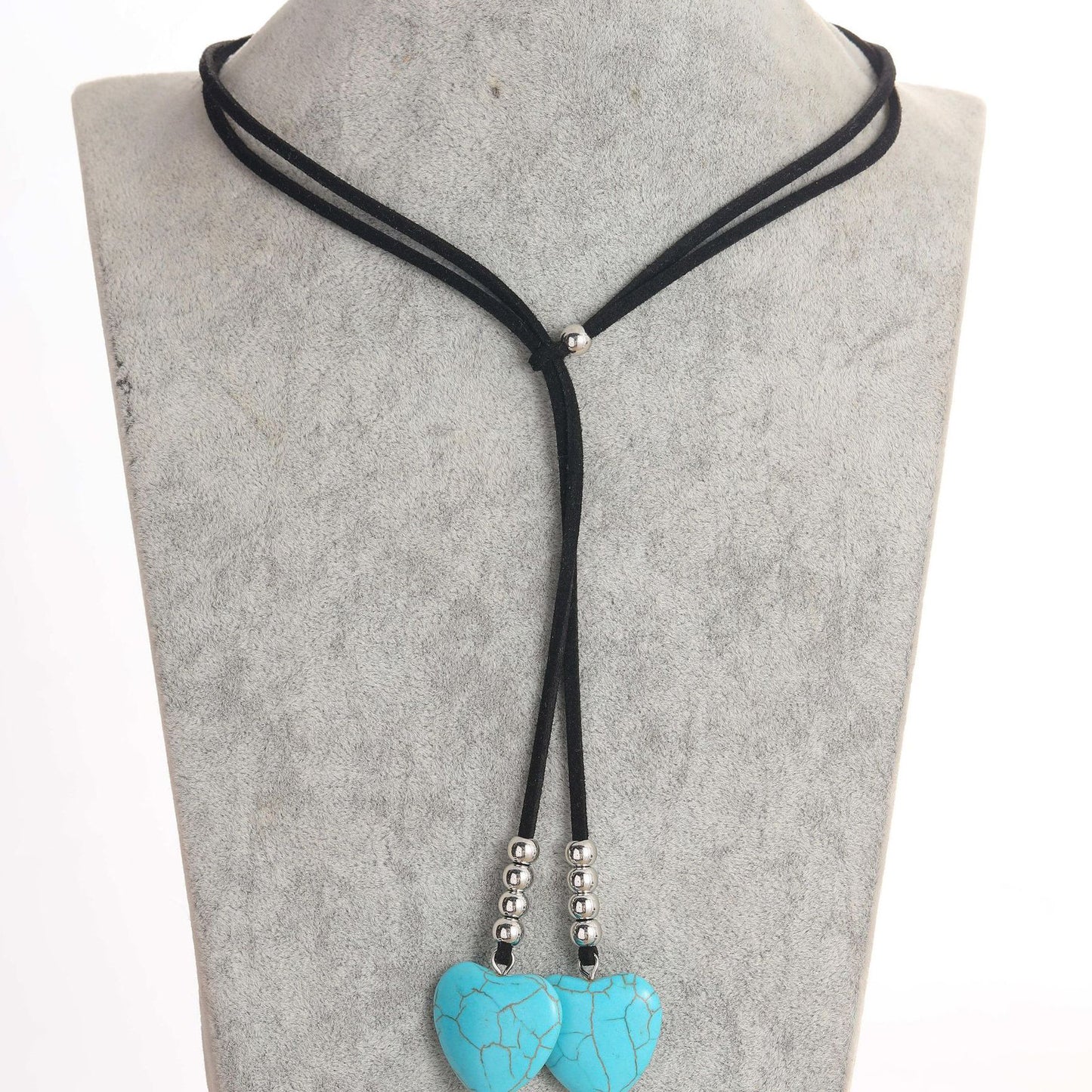 Turquoise Double Layer Flanelle Rope Necklace Artistic Retro touchydesign