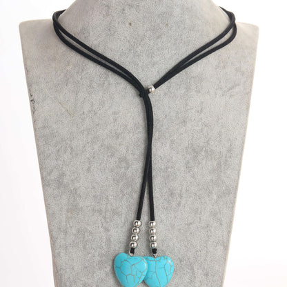 Turquoise Double Layer Flanelle Rope Necklace Artistic Retro touchydesign