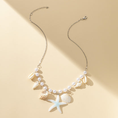 "Ocean Theme Adjustable Necklace by HAILANG Design with pearl and starfish accents – stylish and versatile accessory."