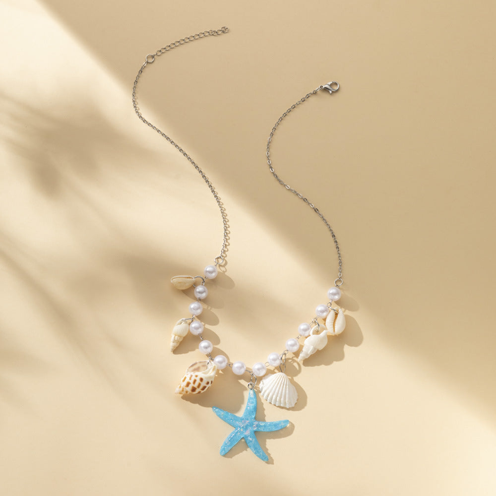 "Ocean Theme Adjustable Necklace by HAILANG Design with pearl and starfish accents – stylish and versatile accessory."