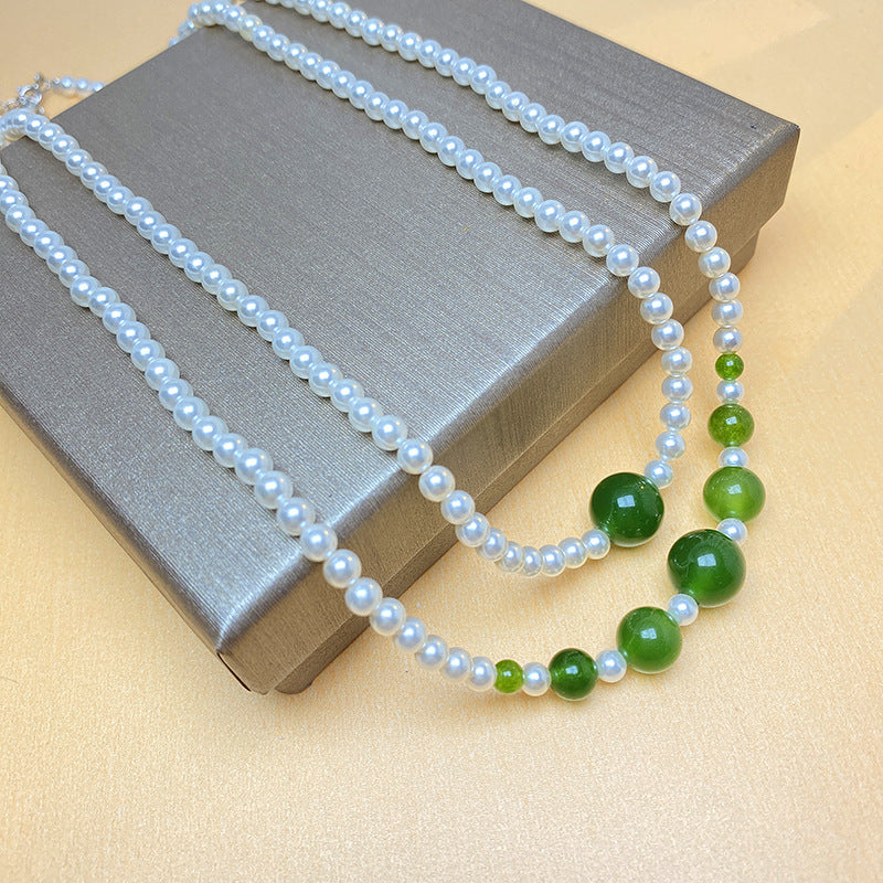 Sterling Silver Clavicle Chain White Jasper Green Chalcedony touchydesign