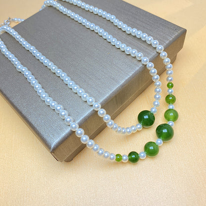 Sterling Silver Clavicle Chain White Jasper Green Chalcedony touchydesign