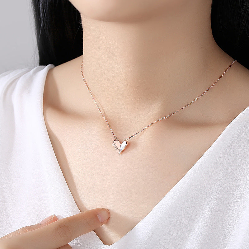 Sterling Silver S925 Heart-shaped White Shell Necklace LOVE Affordable Luxury Style touchydesign