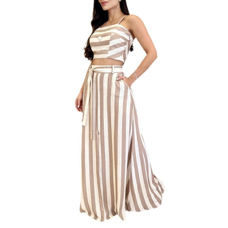 Striped Print Younger Skirt Suit Women