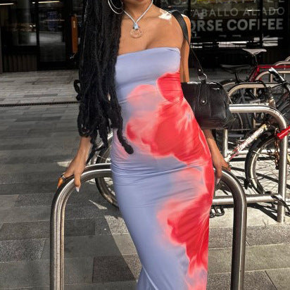 Slim Slit Tube Long Dress Summer Sexy Pint Party Beach Dresses Women's Clothing touchydesign