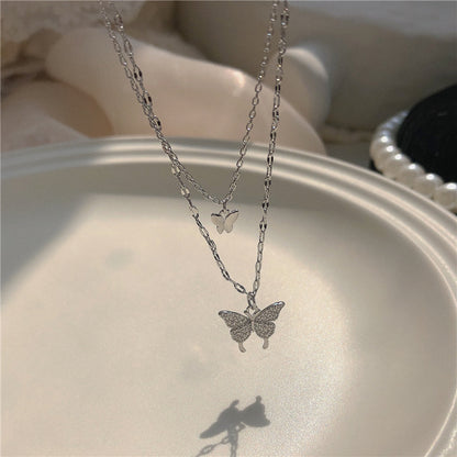 Double Layer Twin Butterfly Necklace Simple touchydesign