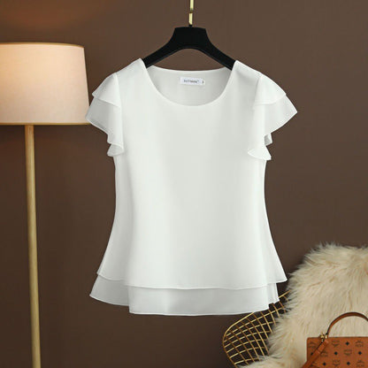 Chiffon Top T-shirt Loose-fitting Western Style Blouse touchydesign