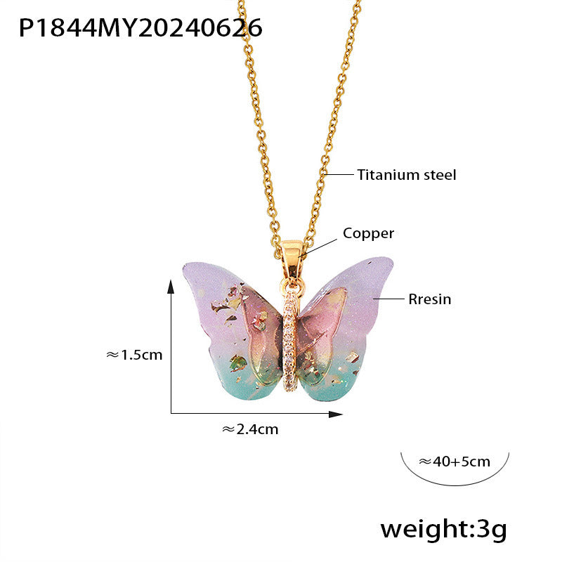 Unique resin butterfly pendant on copper chain"