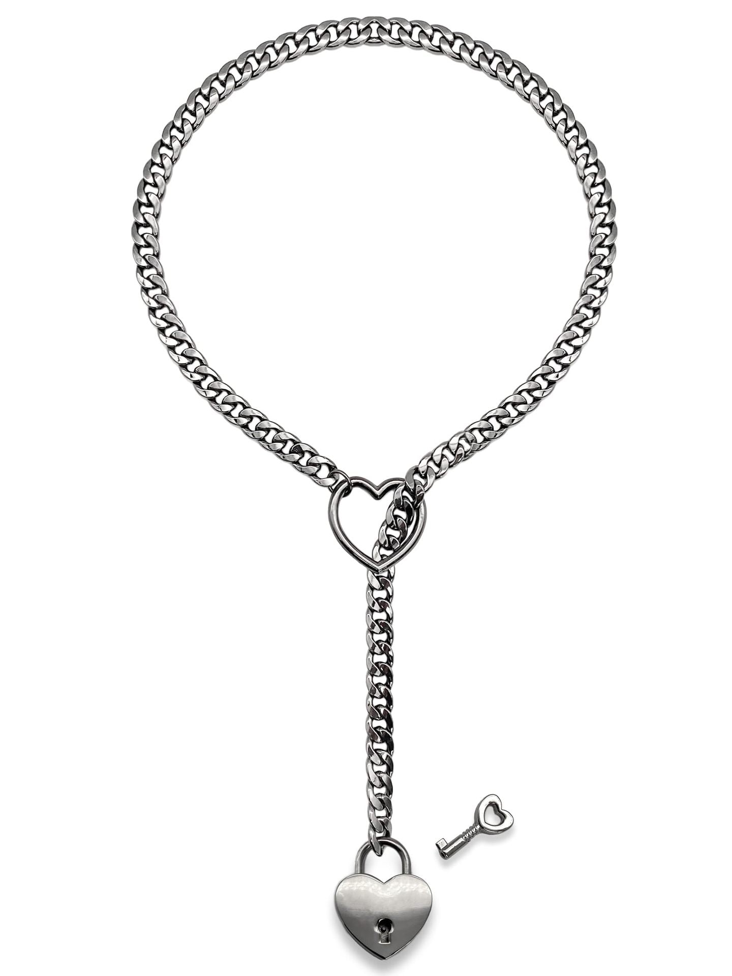 Adjustable heart-shaped lock necklace with key, rock style