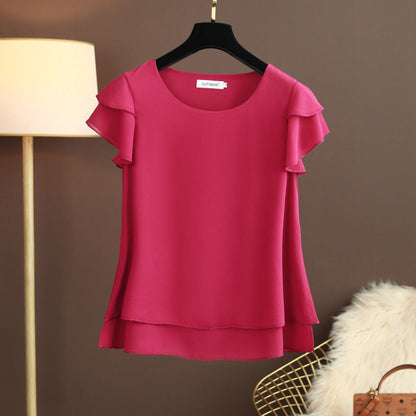 Chiffon Top T-shirt Loose-fitting Western Style Blouse touchydesign