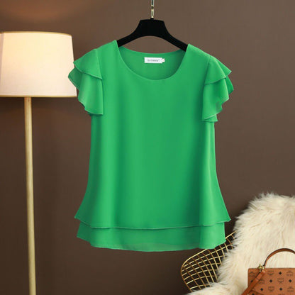 Chiffon Top T-shirt Loose-fitting Western Style Blouse touchydesign