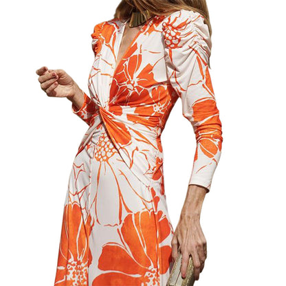 Fashion Printed Waist-controlled Mid-length Dress