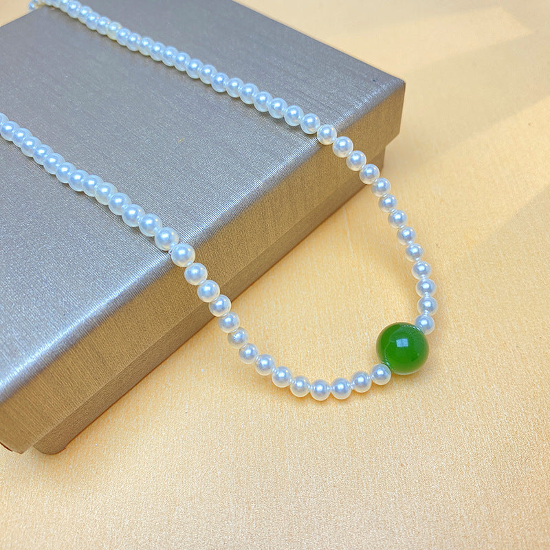 Sterling Silver Clavicle Chain White Jasper Green Chalcedony touchydesign