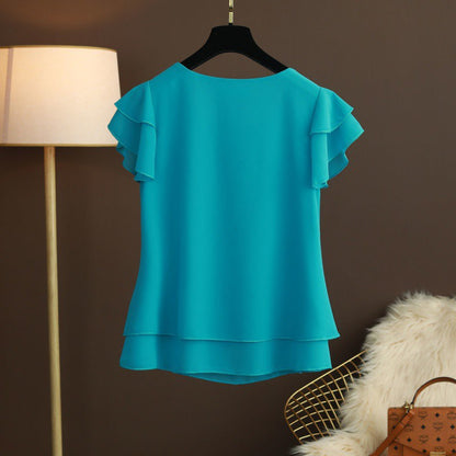 Chiffon Top T-shirt Loose-fitting Western Style Blouse touchydesign