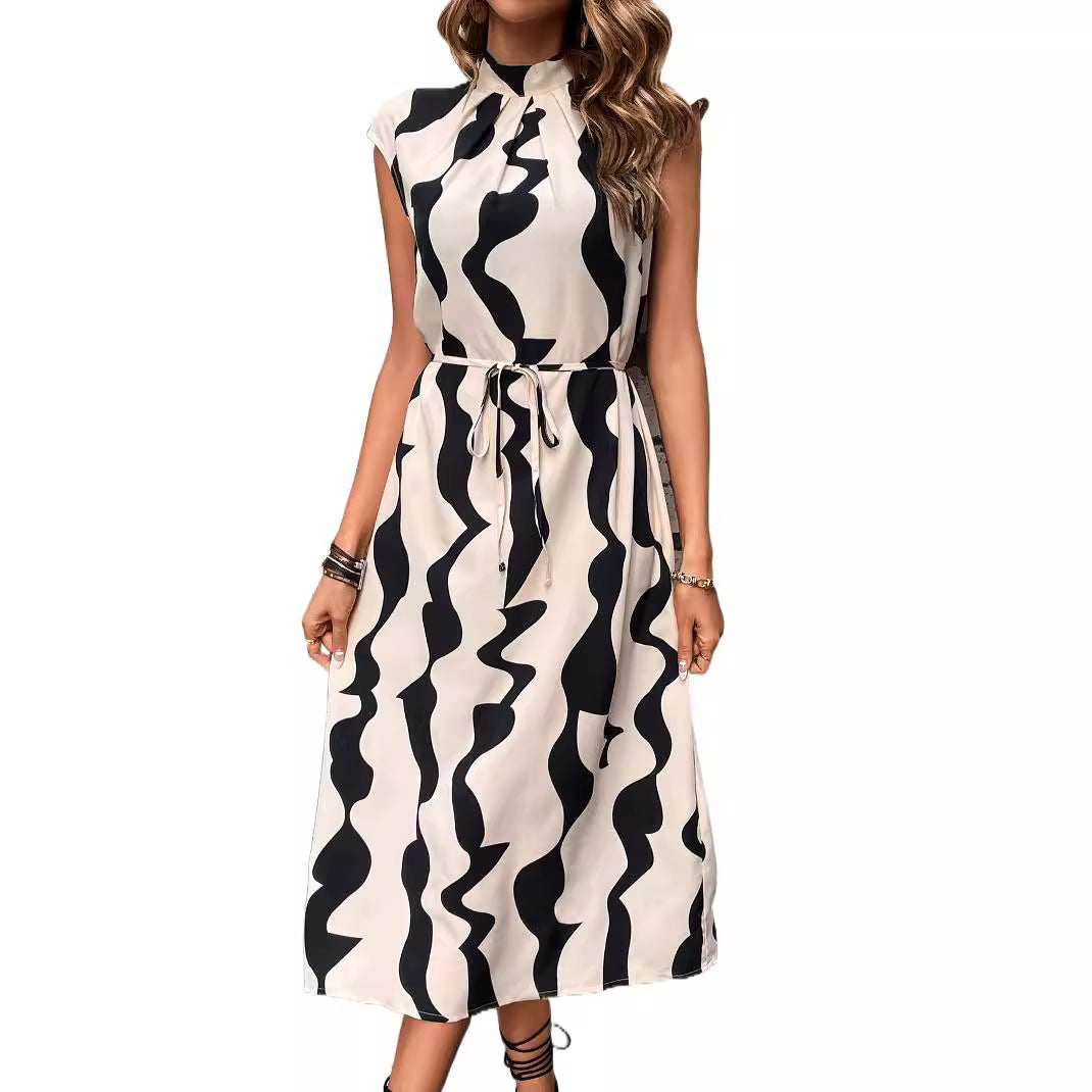 Summer Irregular Pattern Print Vest Women's Midi Dress