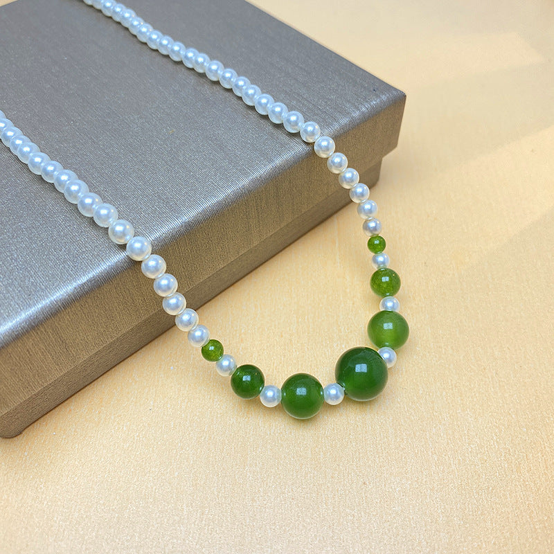 Sterling Silver Clavicle Chain White Jasper Green Chalcedony touchydesign