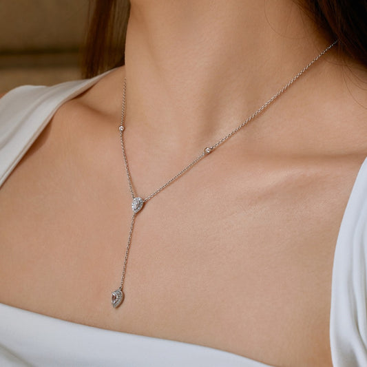 Silver S925 White Pear-shaped Water Drop Round Zirconium Inlaid Exquisite Design Clavicle Chain Necklace touchydesign