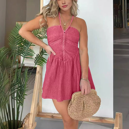 Women's Halter Denim Dress - Fashionable Summer Women's Clothing