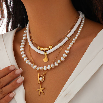 Starfish  Pearl Necklace Suit Niche Alloy