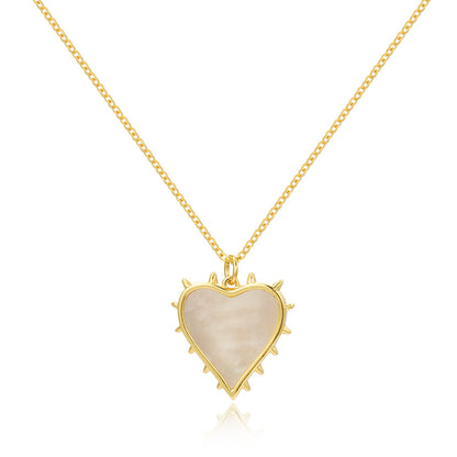 Women's Electroplating 18K Real Gold Gentle Natural Mother Shell Love Shape Simple Necklace