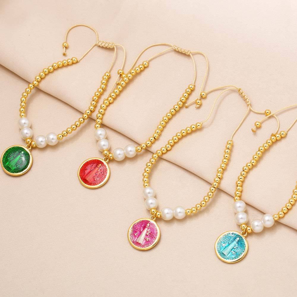 Colorful pearl bracelet with virgin pendant for women