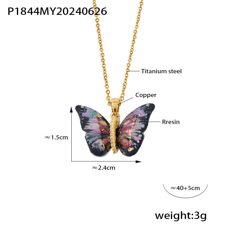 Unique resin butterfly pendant on copper chain"