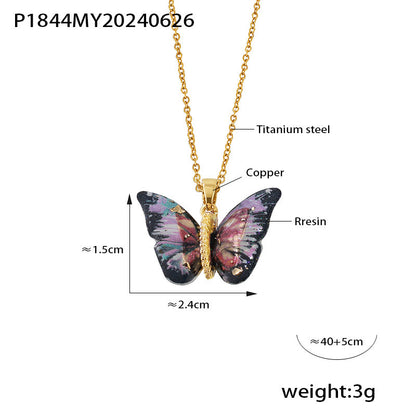 Unique resin butterfly pendant on copper chain"