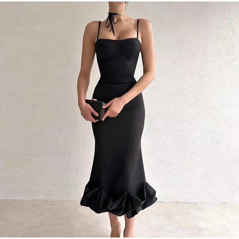 Dance Ruffled Hem Sleeveless High Waist Tight Dress