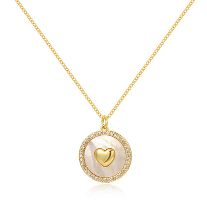 Women's Electroplating 18K Real Gold Gentle Natural Mother Shell Love Shape Simple Necklace