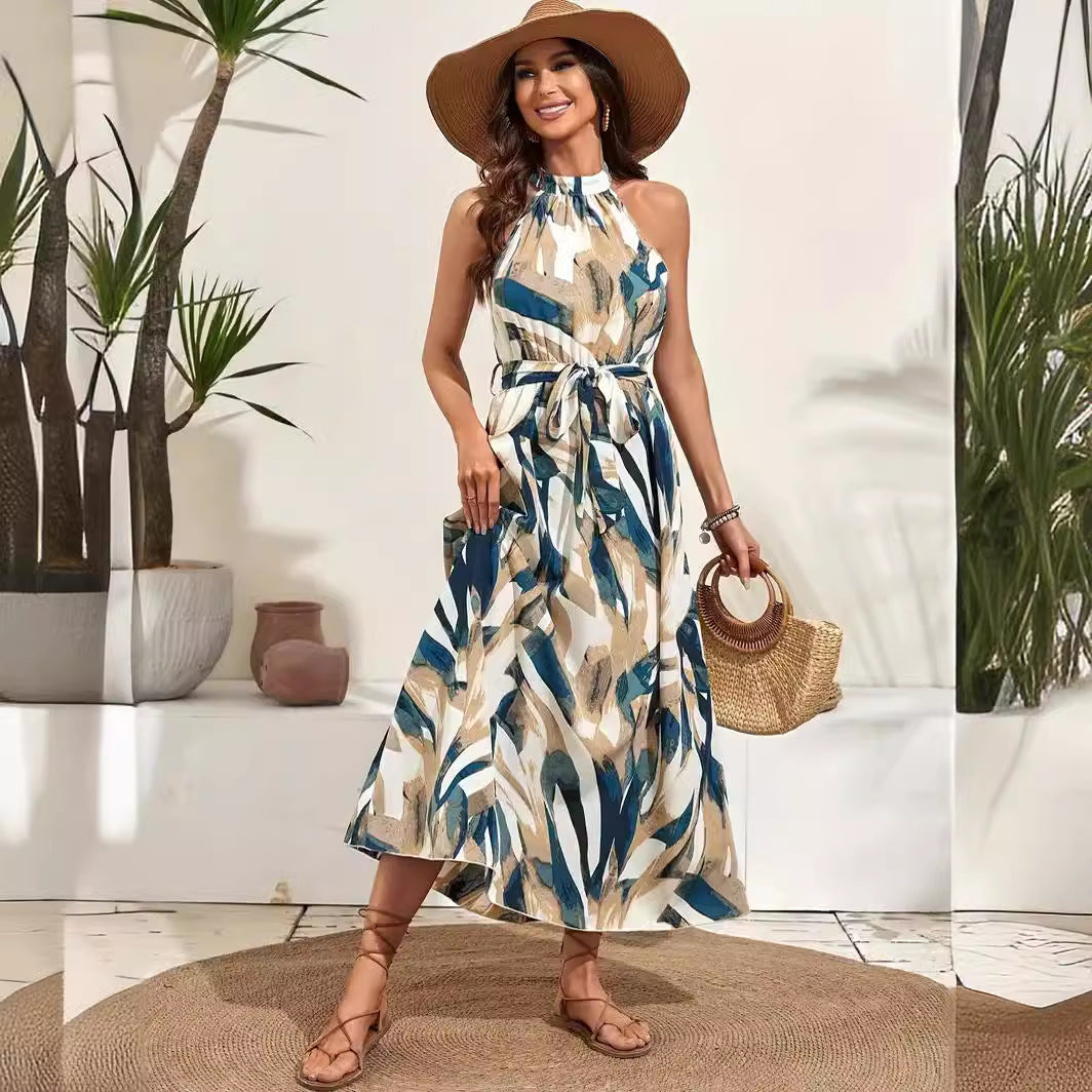 "Bohemian retro print dress for women featuring vibrant patterns and a stylish, vintage-inspired design. Ideal for casual outings and special occasions."