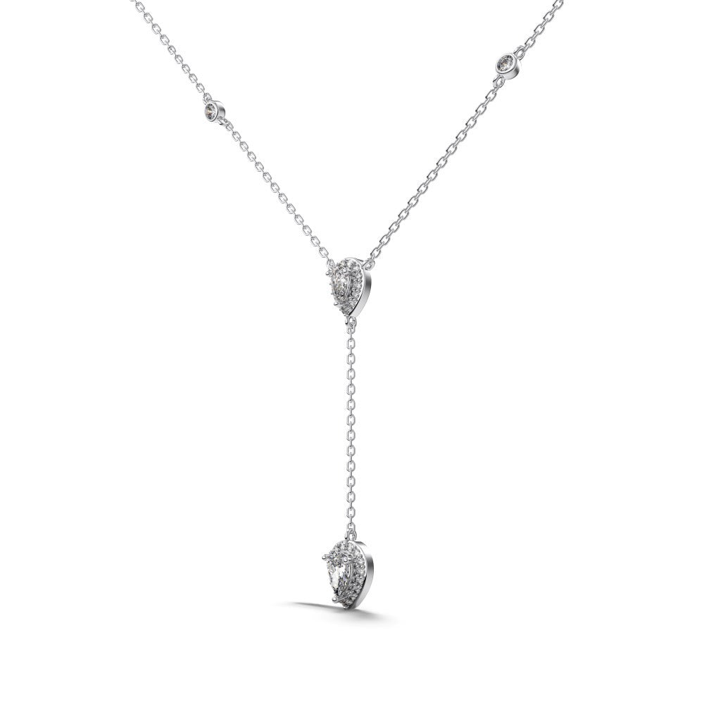 Silver S925 White Pear-shaped Water Drop Round Zirconium Inlaid Exquisite Design Clavicle Chain Necklace touchydesign