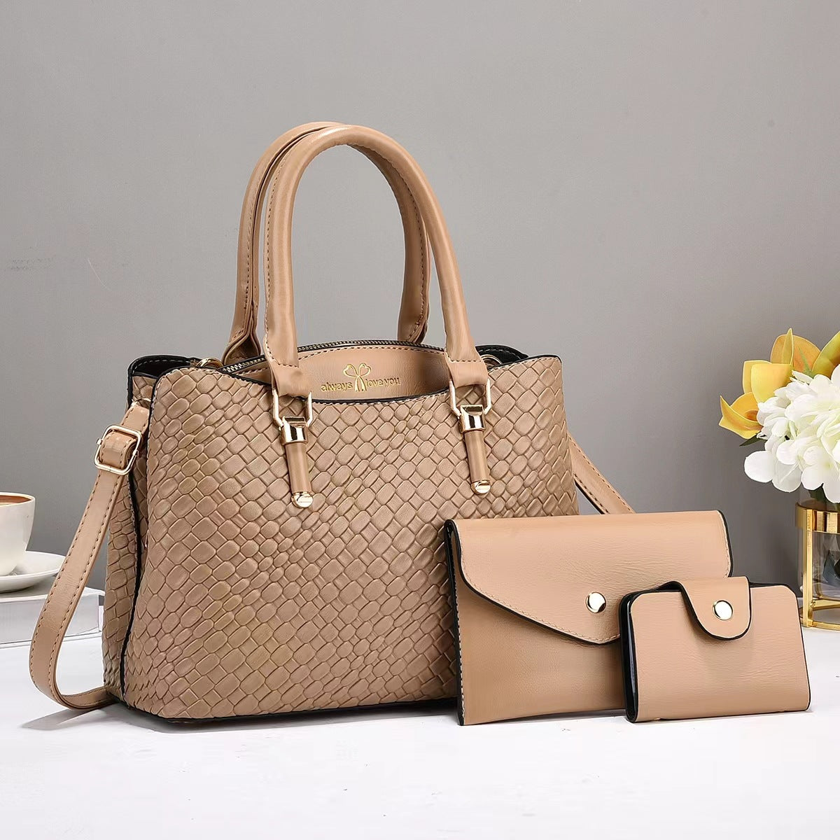 Woven Texture Three-piece Set Large Capacity One Shoulder Combination Bags touchydesign