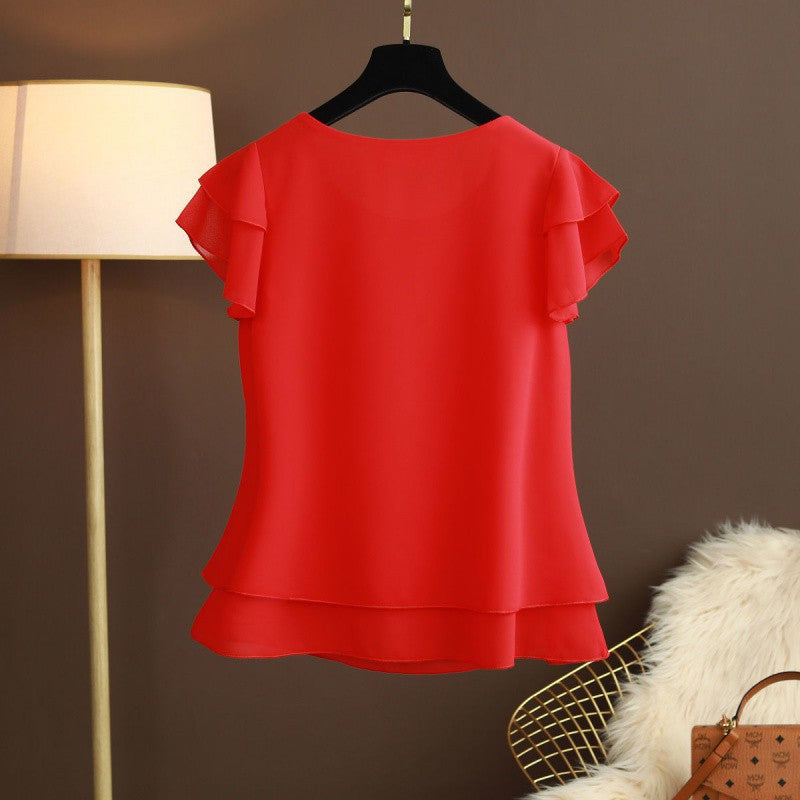 Chiffon Top T-shirt Loose-fitting Western Style Blouse touchydesign