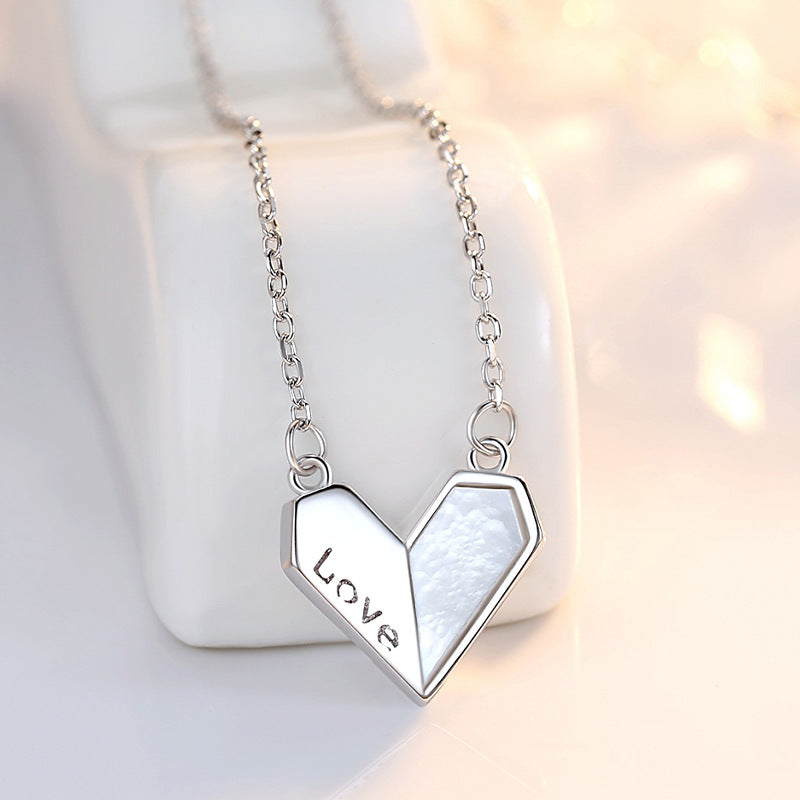 Sterling Silver S925 Heart-shaped White Shell Necklace LOVE Affordable Luxury Style touchydesign