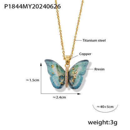 Unique resin butterfly pendant on copper chain"